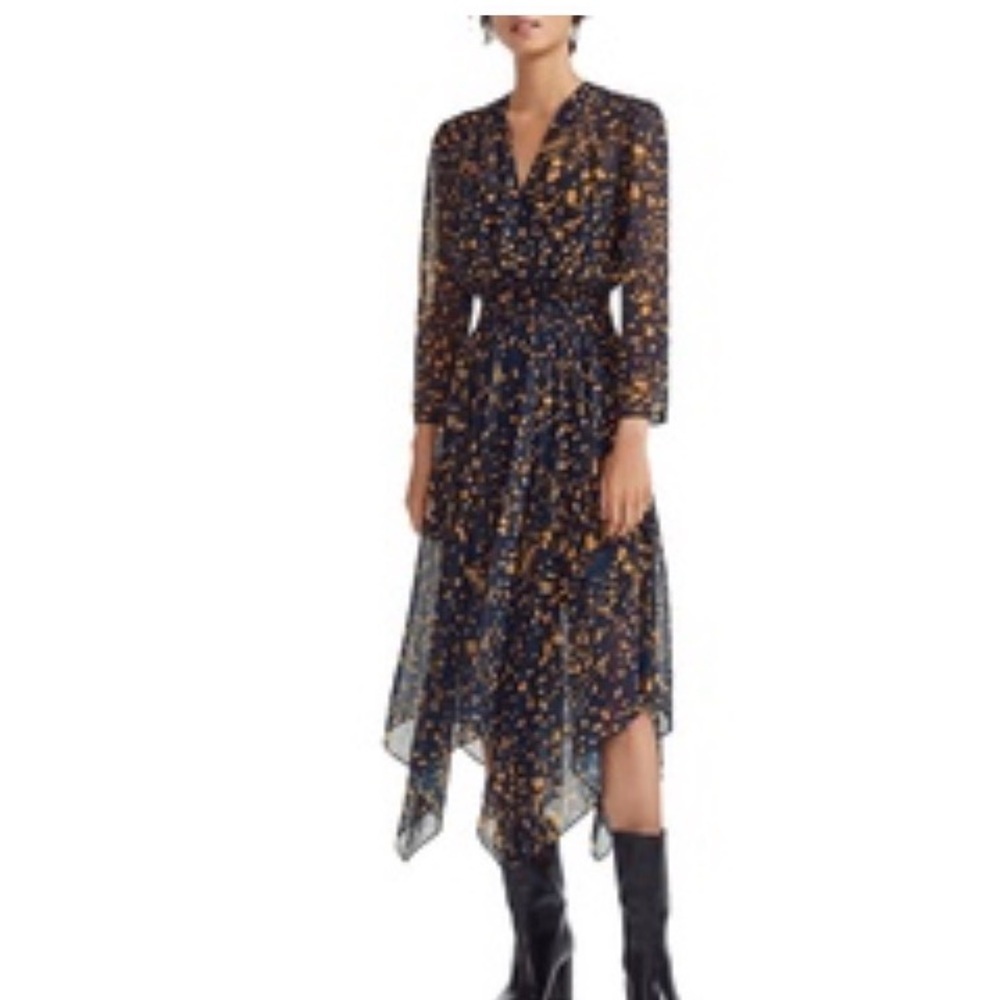 Boho Romantic Maje RAYEM Georgette Handkerchief Midi Dress Small $370 Retail